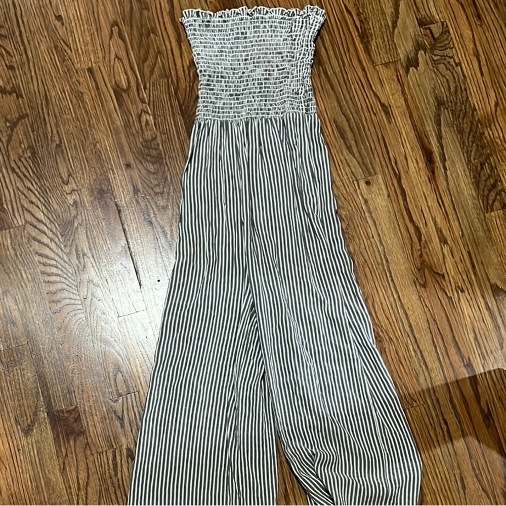 Garage Black and White Strapless Jumpsuit with Smocked Bodice